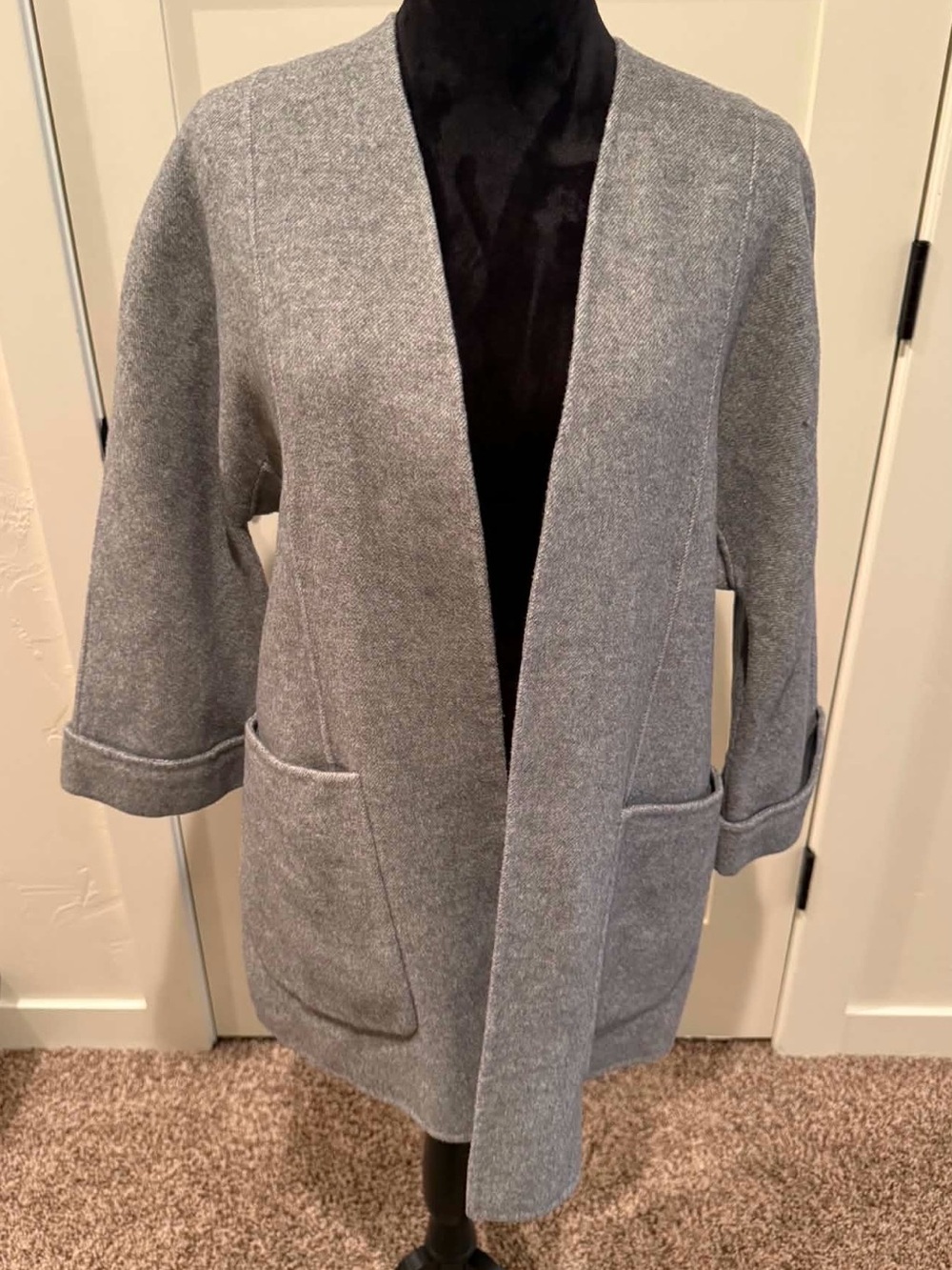 Zara Woman Women’s Gray Basic Open Front Jacket Coat Pockets Size M